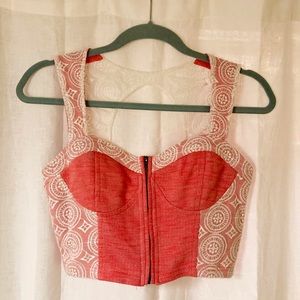 Zipper front boustier with lace